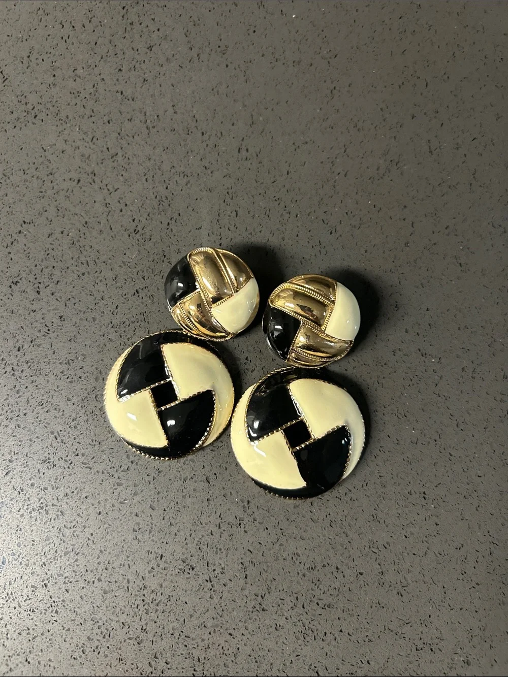 Woman’s Earings Black and Cream Round- Gold Trim